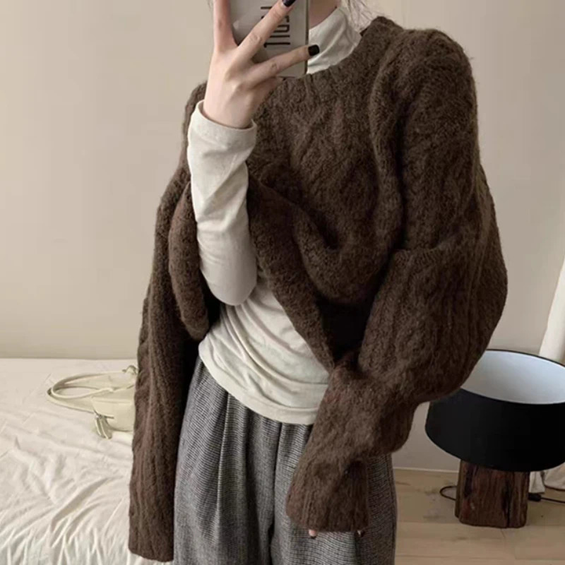 Autumn and Winter O Neck Loose Retro Korean Womens Pullover Sweater Lazy Style Casual Versatile Thick Long Sleeve Knitted Tops 251013