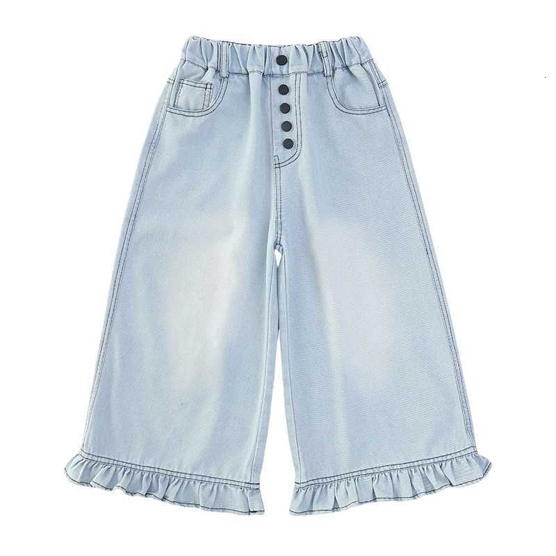 Girls summer fivepin lace sevenpoint denim wideleg pants 2025 summer slim casual and fashionable straightleg pants 515 yearT251017