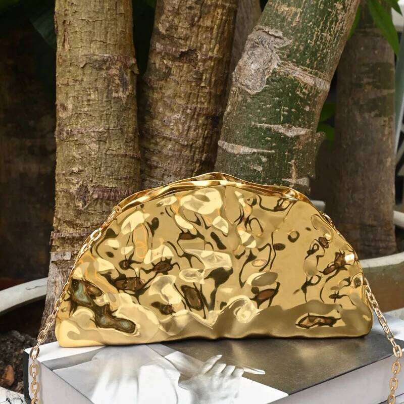 NEW Acrylic Shell Shape Gold Women Evening Party Cute Metal Shiny Purse Handbag 2025 Wholesale Clutch Bag