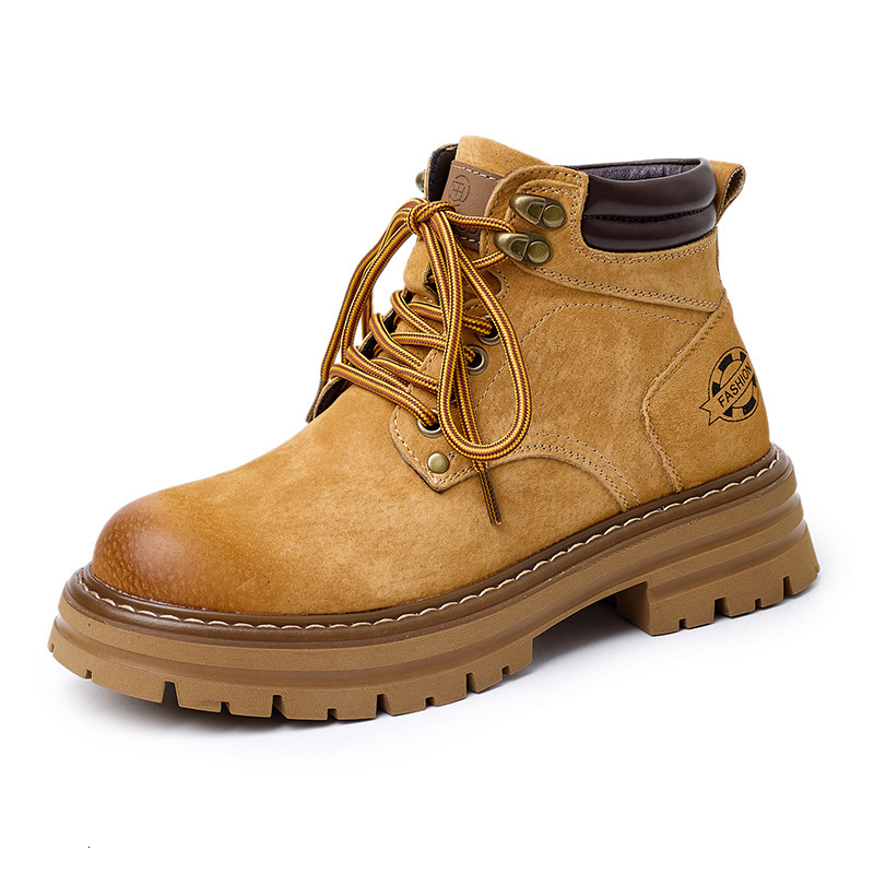 Designer's genuine leather yellow boots for autumn and winter 2025 new men's shoes, British style short boots, thick soled Martin boots, wom