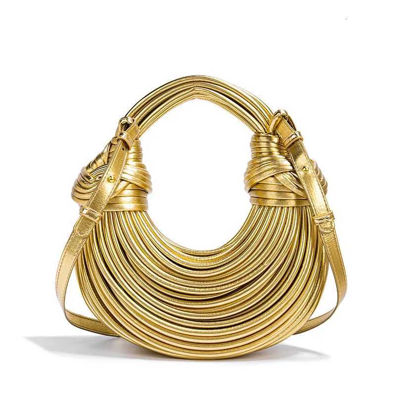 2024 New Gold Handbags for Women Luxury Designer Brand Handwoven Noodle Bags Rope Knotted Evening Clutch Underarm Dumpling Bag Z251017