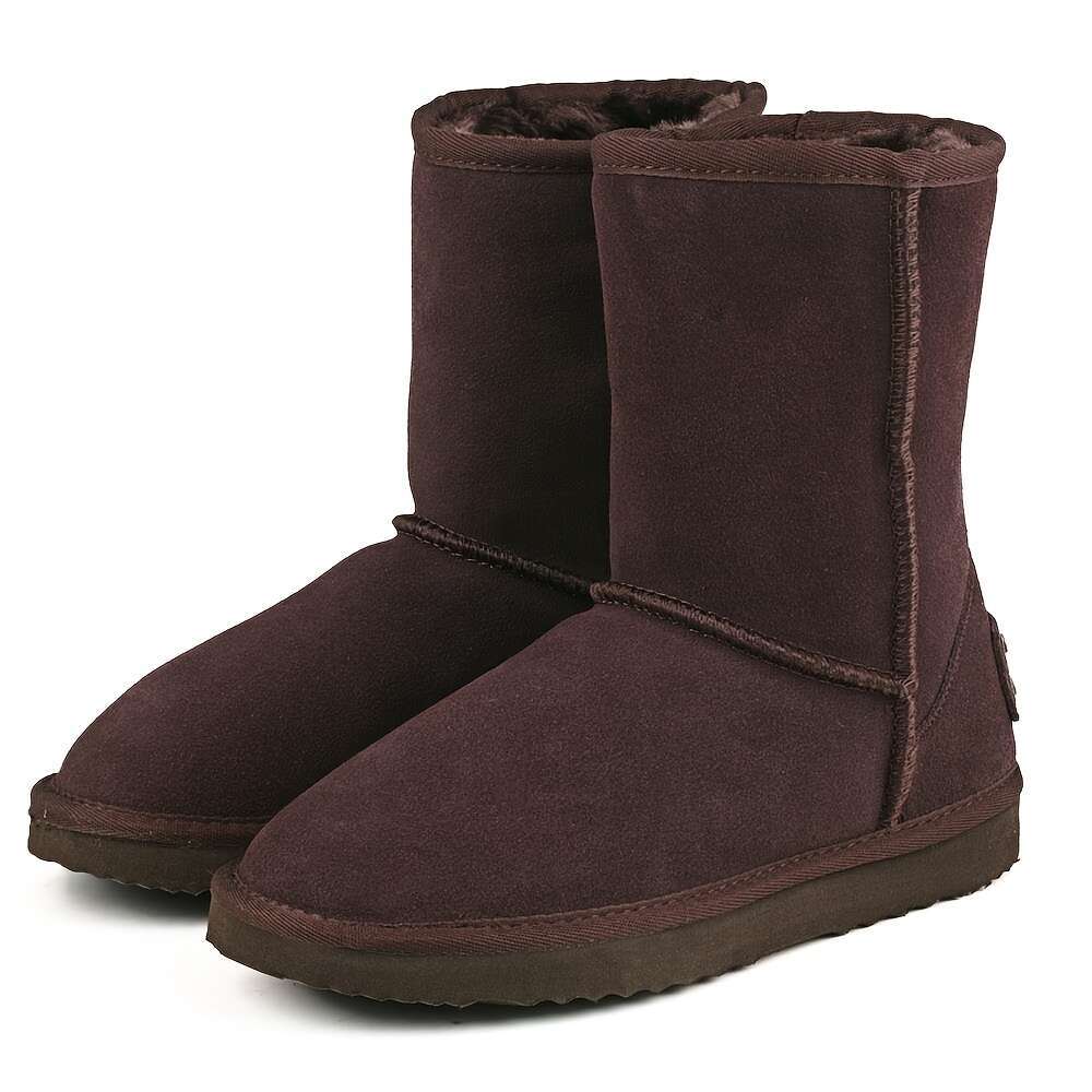 Women's High Quality With Thick Fur Lining Slip-On Mid-Calf Cover Upper, Chunky Heel Sturdy Sole For Cold Weather, Snow & Ice - Chocolate Brown, 