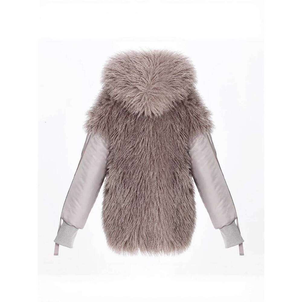 Gray Spliced Fur Retro Jacket Female Hooded Long Sleeve Loose Minimalist Casual Women's Jackets Winter Fashion Style