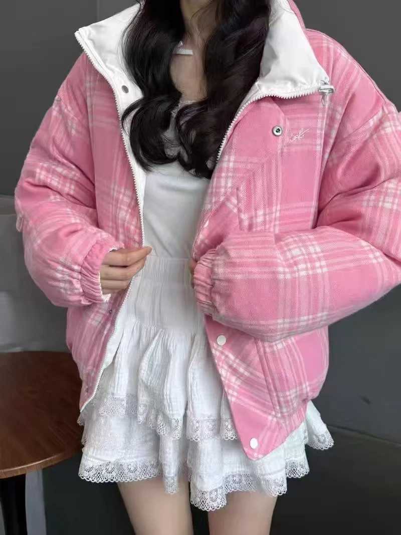 Winter Trend Retro Letter Embroidery DoubleSided Striped Collar Ladies Coat Korean Version Thickened CottonPadded Jacket W251016