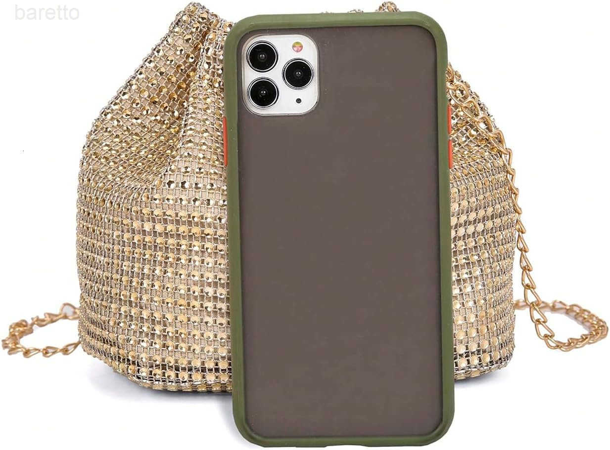 Womens Pearl Decor Drawstring Crossbody Bag Chain Mini Bucket Handbags Z251017