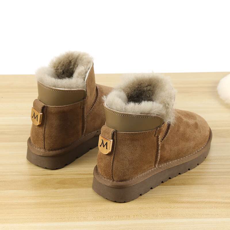 Winter New Genuine Plush Thick Cotton Shoes With Integrated Leather And Fur Anti Slip Boots