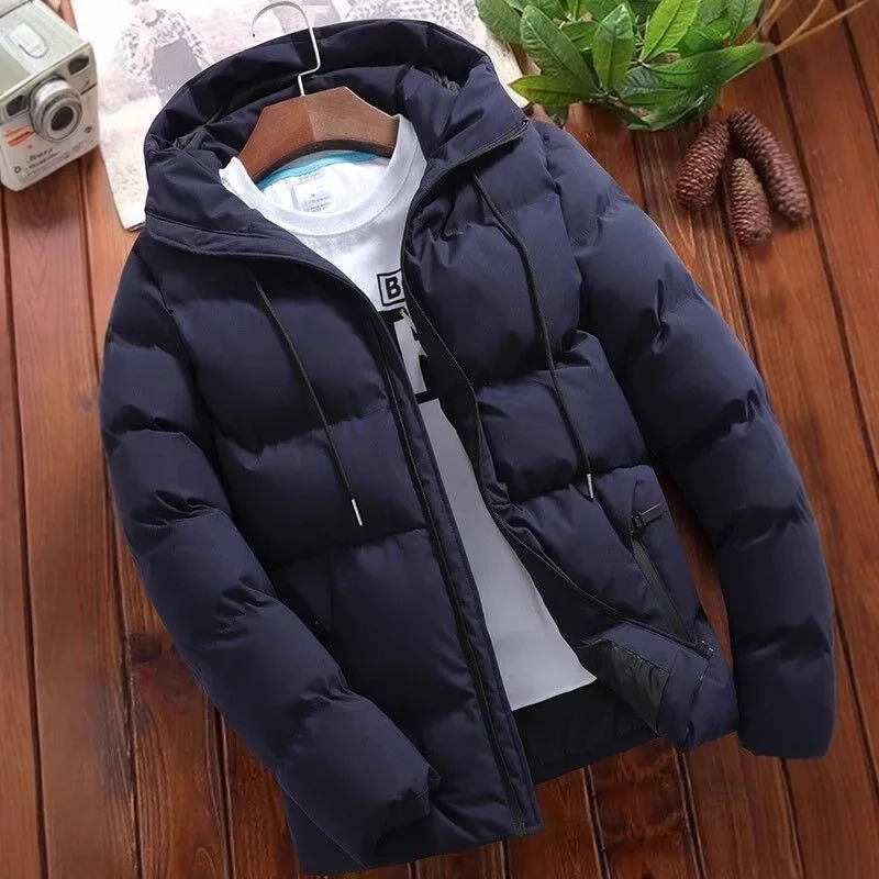 Mens Thickened Cotton Jacket Autumn Winter Hooded Pure Color Large Size Zipper Cotton Coat Mens Outerwear Casual Coat 251011