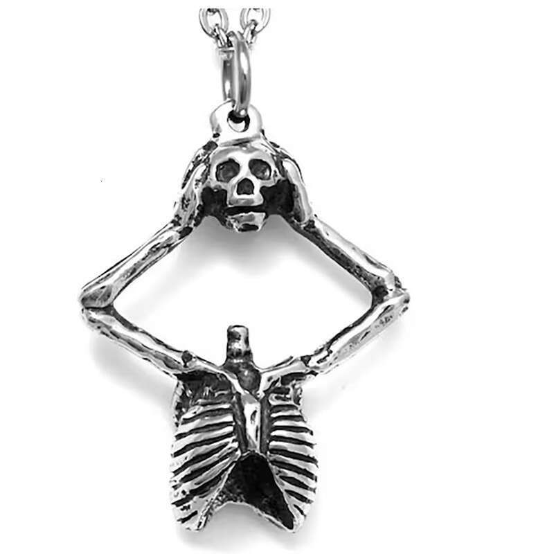 New Halloween Human Skull Head Split in Two Pendant Exaggerated Creative Necklace
