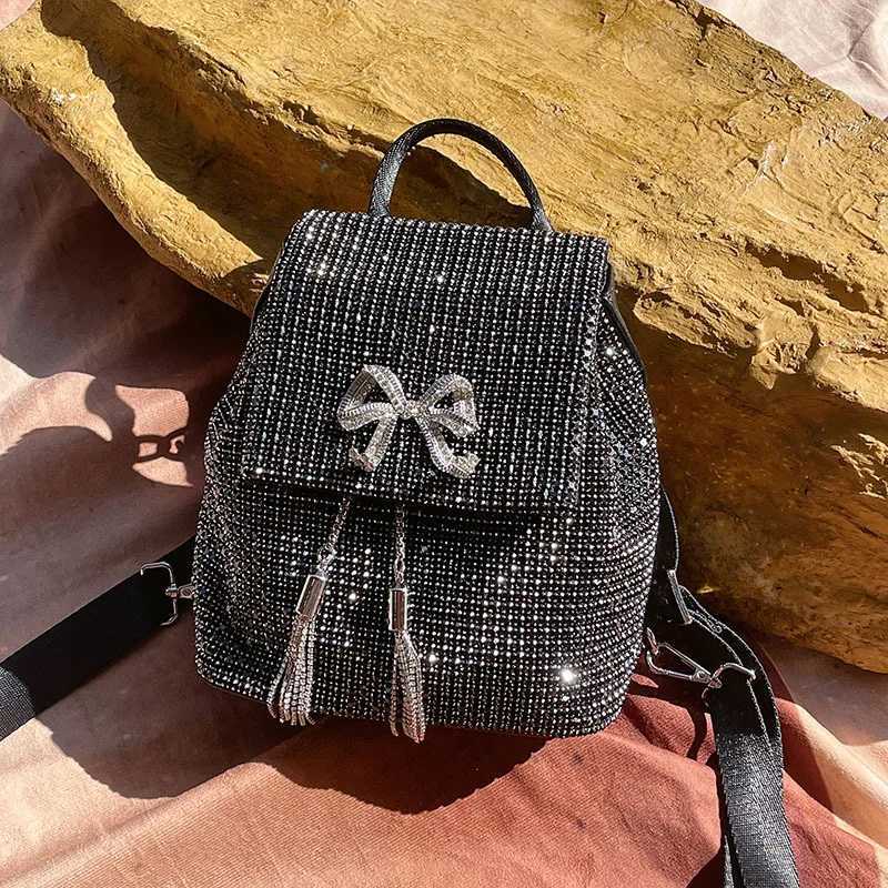 Metal bow shiny ineffectual diamondencrusted leisure campus versatile celebrity chain largecapacity backpack Z251017