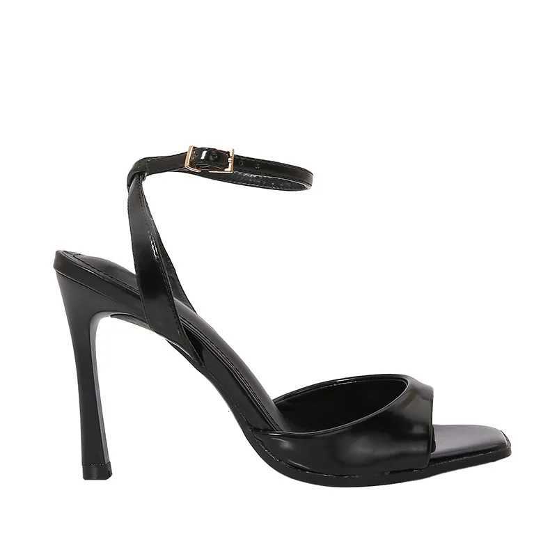 Black Patent Leather Ankle Strap Buckle Heeled Sandals Women Sexy Square Open Toe High Heels Summer Elegant Party Office Shoes Z251015