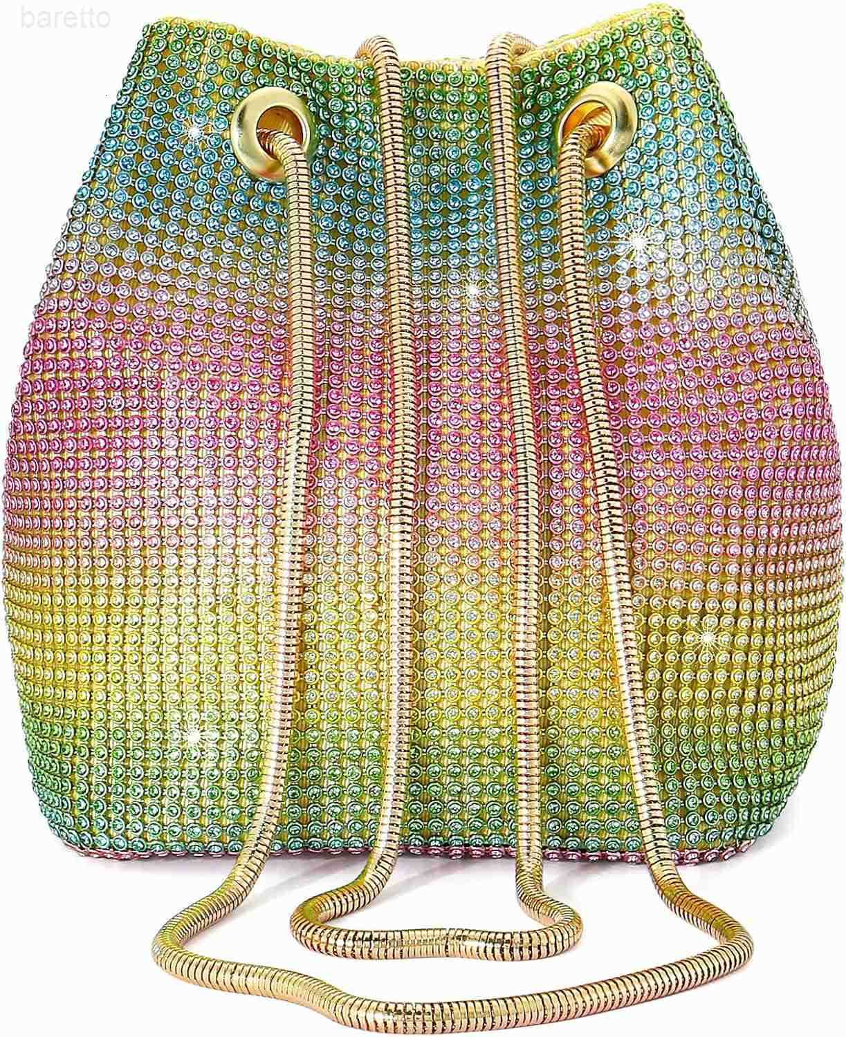 Womens Full Rhinestones Bucket Bag MiniSmall Crossbody Shoulder Evening Shinny Bling Clutch Purse Bucket Handbag Z251017