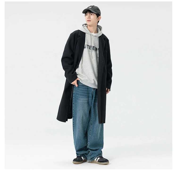 One Breasted Long Woolen Trench England Style Wool Blends Coat Autumn Winter Business Casual Fashion Mens Woolen Windbreaker J251017