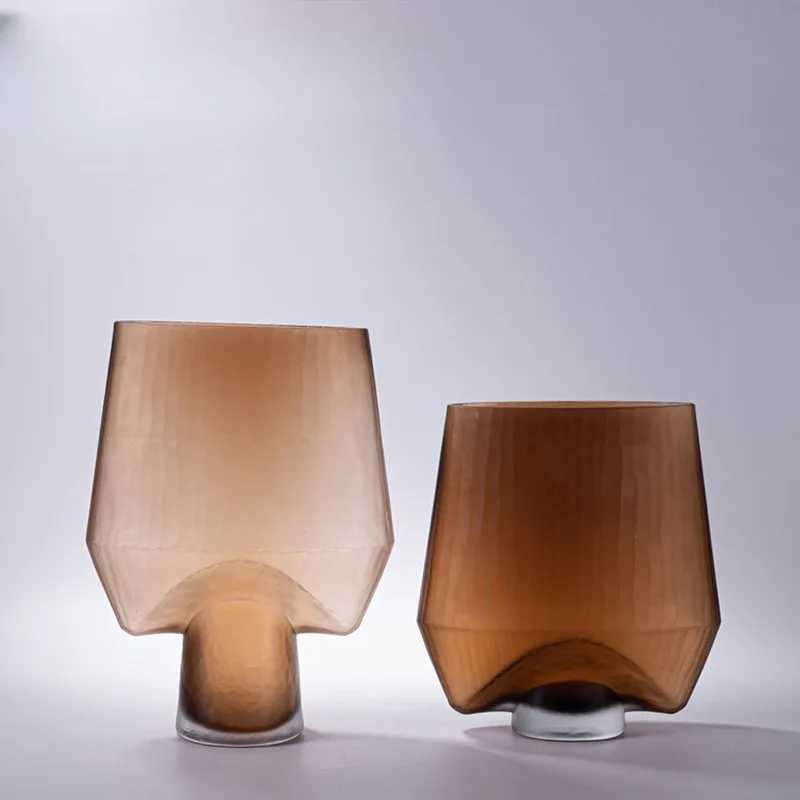 European Style Frosted Multiedge Design Transparent Glass Vase Creative Hydroponic Flowers Living Room Decoration Ornaments C251017