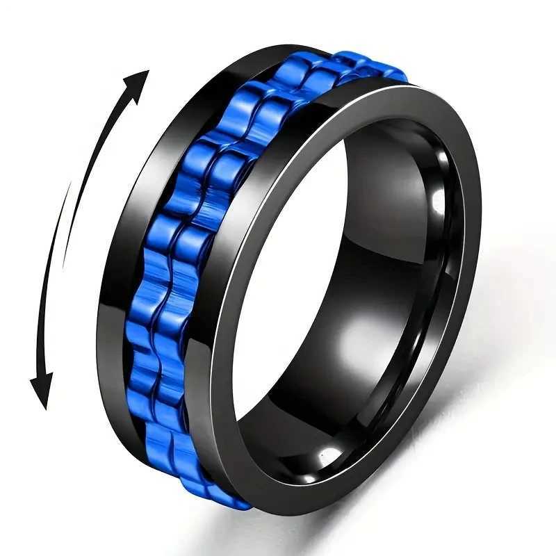 Anti Stress Stainless Steel Ring For Men Gear Chain Rotating Anxiety Relief Spinning Fidget Rings Punk Jewelry Bague Homme Z251017
