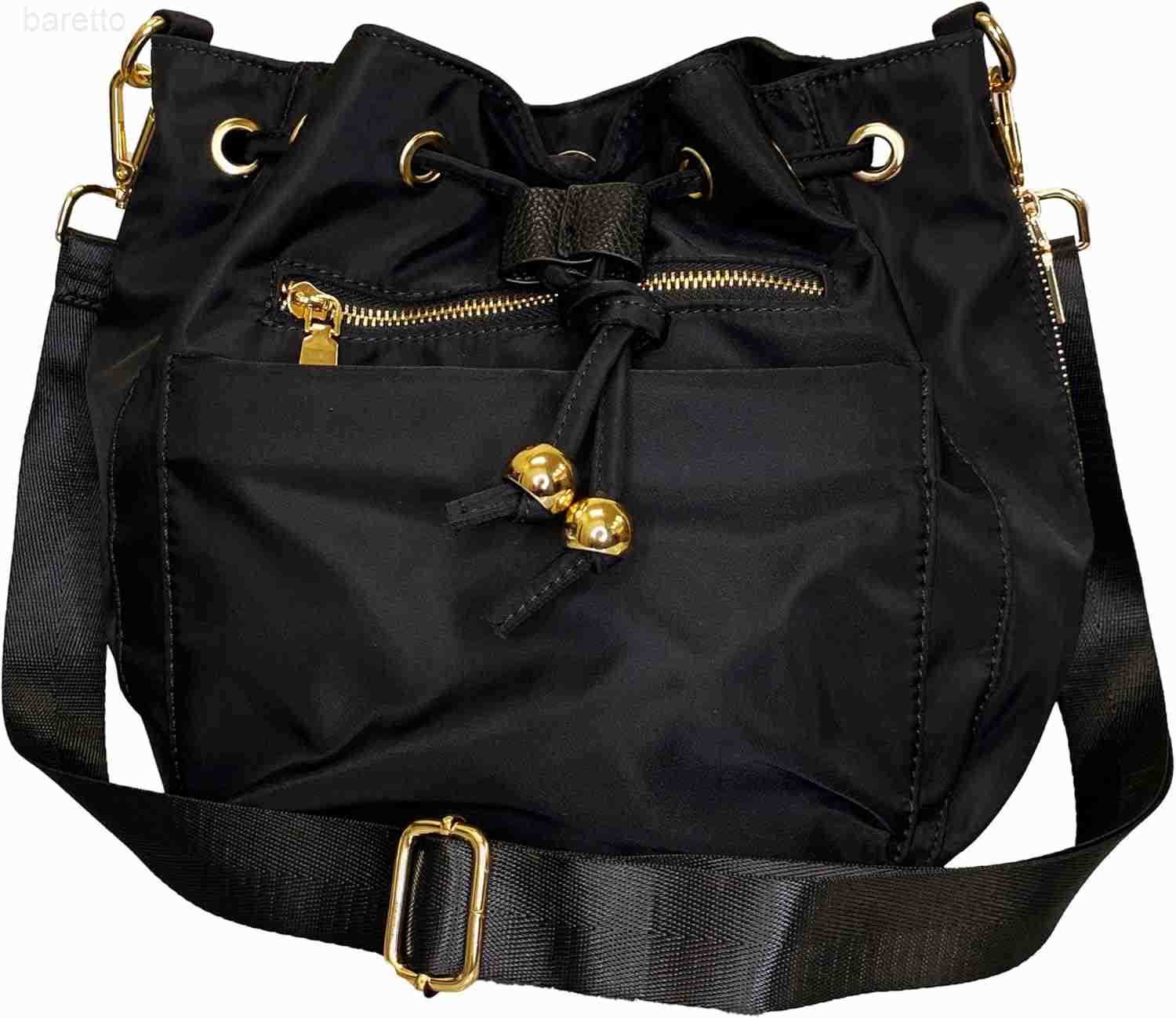 Premium Nylon Bucket Bag with 7 Zipper Pockets Premium Drawstring Bucket Bag Purse for Women Z251017