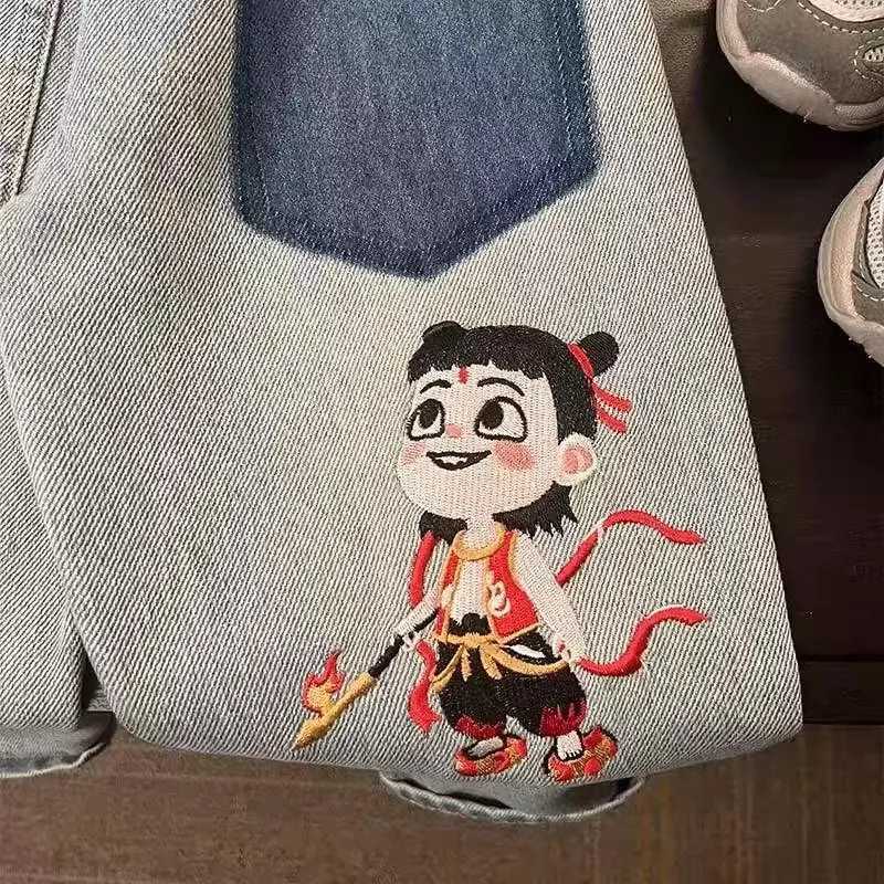 Jeans For Boys For Spring Autumn 2025 New Fashion Nezha Print Elastic Waist Teenagers Clothing Cowboy Pants High Quaity 110160T251017