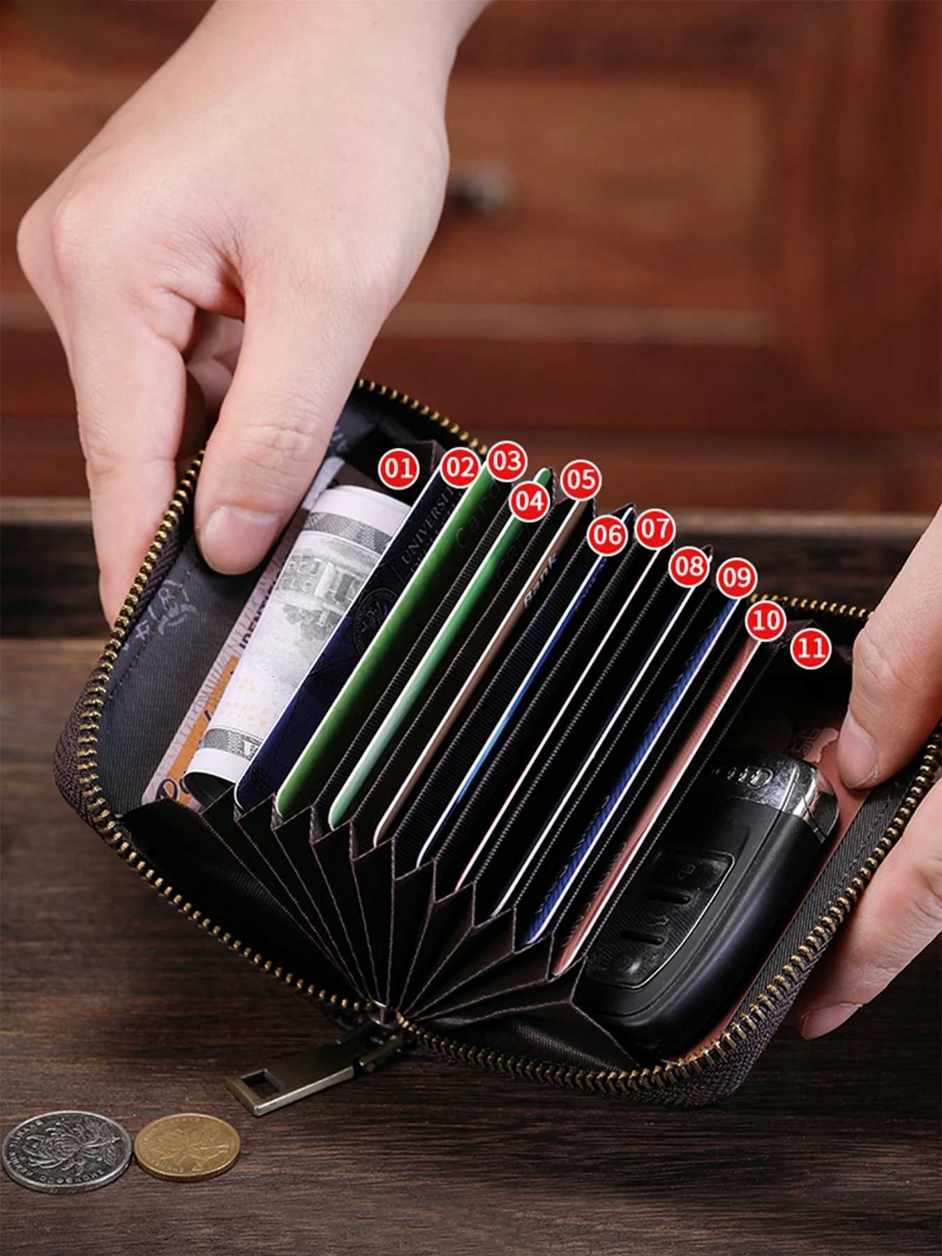 BULLCAPTAIN Men RFID Blocking Bifold Wallet Genuine Leather Card Holder Wallets with 11 Card SlotsW251017