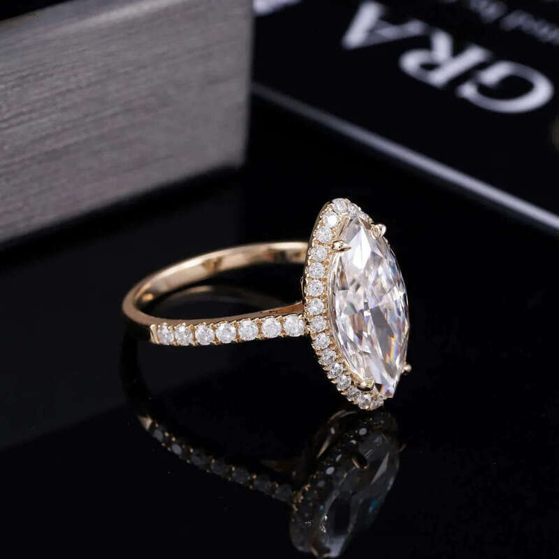 GRA Certificated 14K Gold 3CT Halo Marquise VVS Moissanite Dia Ring Custom Women Fine Engagement Wedding Rings