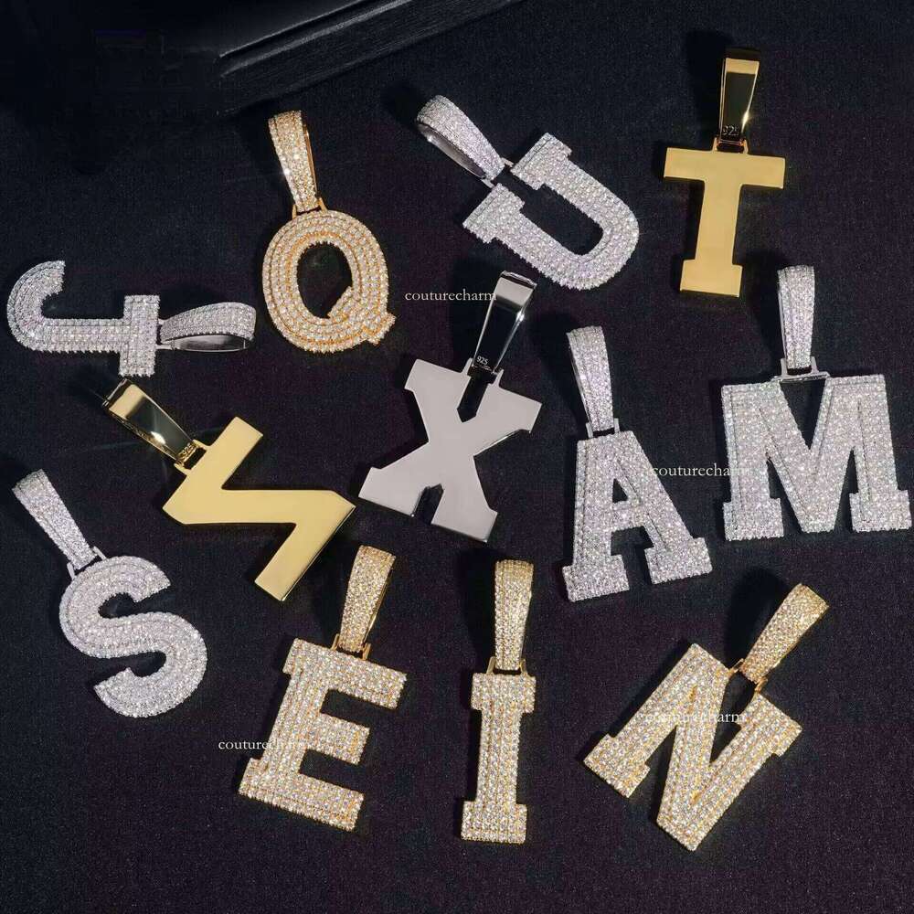Iced Out Custom Hiphop Letter A-Z Letters 0-9 Number Pendants Moissanite Initial Pendant Sier Jewelry