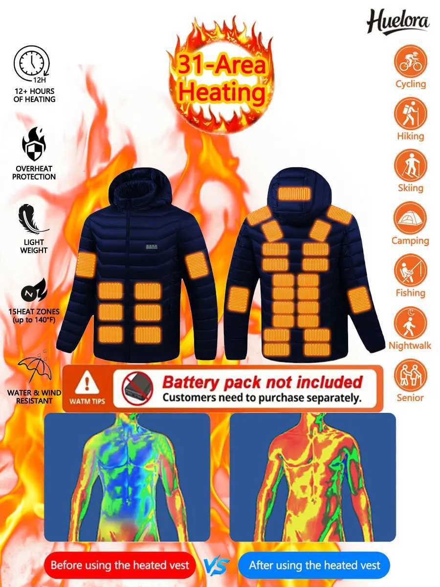 31 Area Heated Jacket Winter Women Warm Camping Heating Coat Men Hunting Heat Apparel Cold Weather Power Bank Not Included H251017