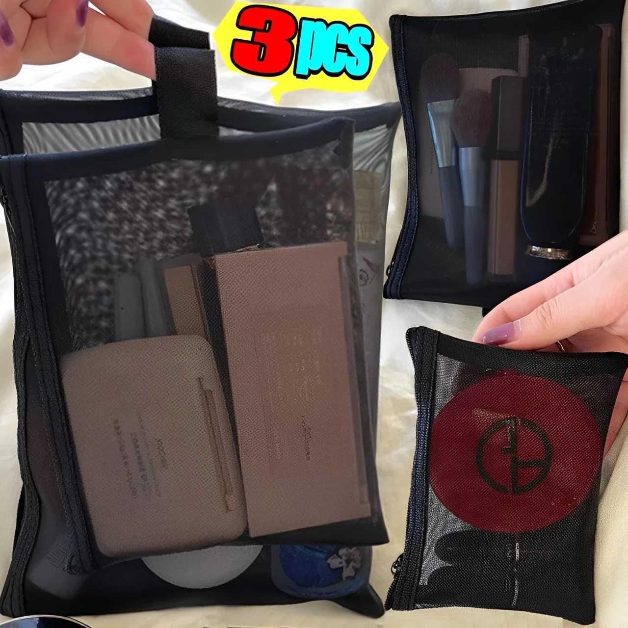 13pcs Mesh Clear Cosmetic Bags Small Large Black Makeup Bag Portable Travel Toiletry Organizer Case Lipstick Storage Pouch W251017