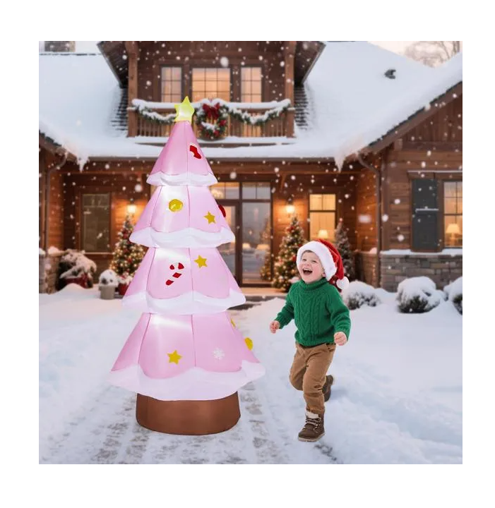 7.2FT Lighted Christmas Inflatable Decoration Inflatable Pink Christmas Tree Funny Blow Up Yard Decorations with Built-in LED Lights for Holiday Party