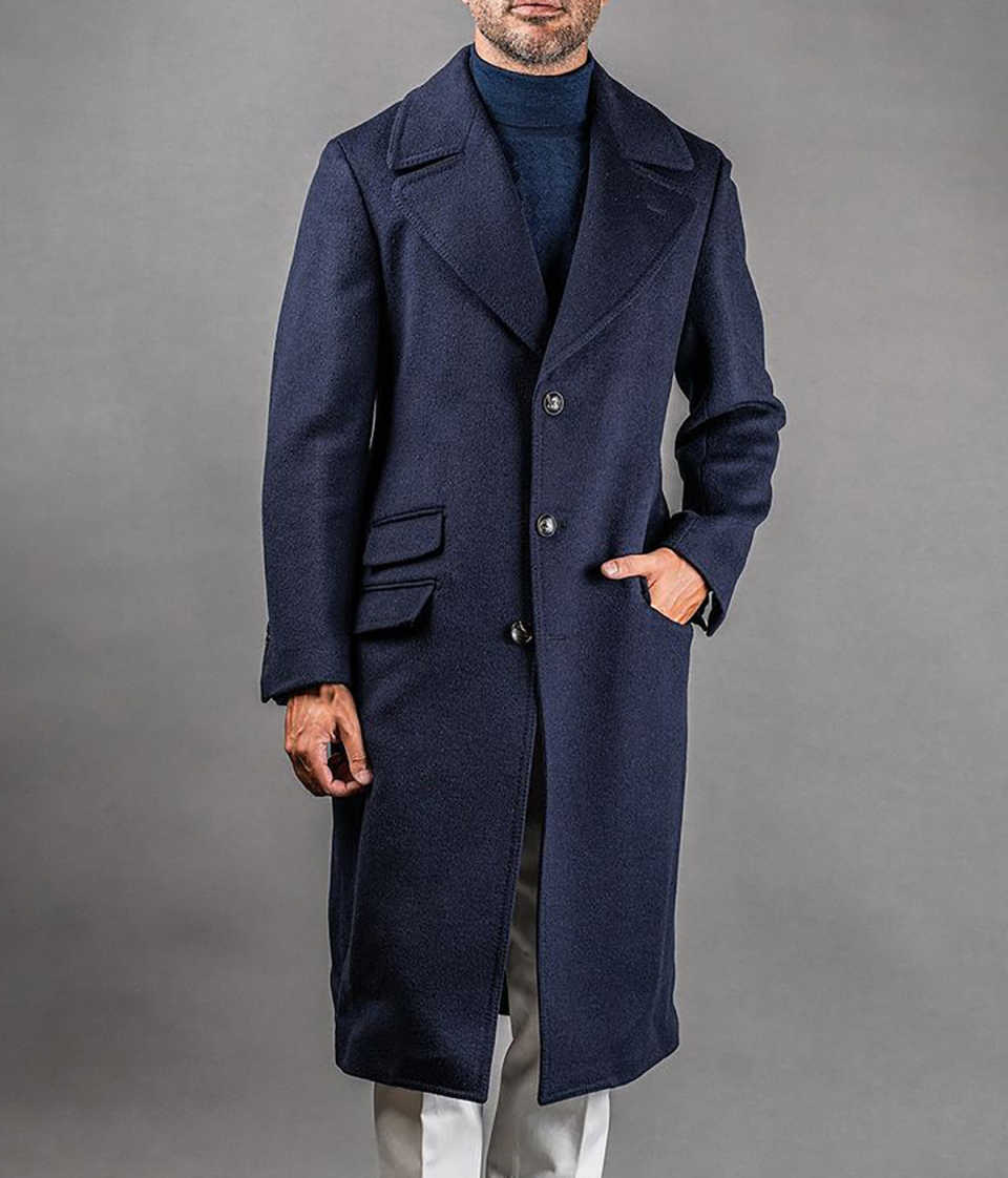 Customized Retro Men's Coat Wool Blend Single Breasted Long Coat With Belt Regular Fit Winter Groom Formal Wear