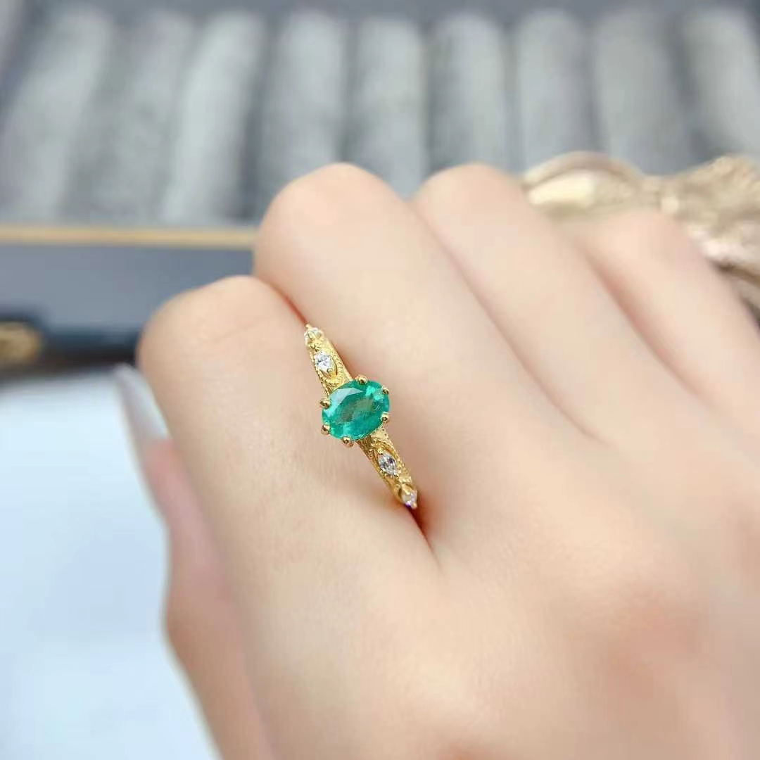 Emerald engagement ring natural emerald 925 silver ring for wedding 5mm*6mm natural Colombian emerald jewelry with certificate