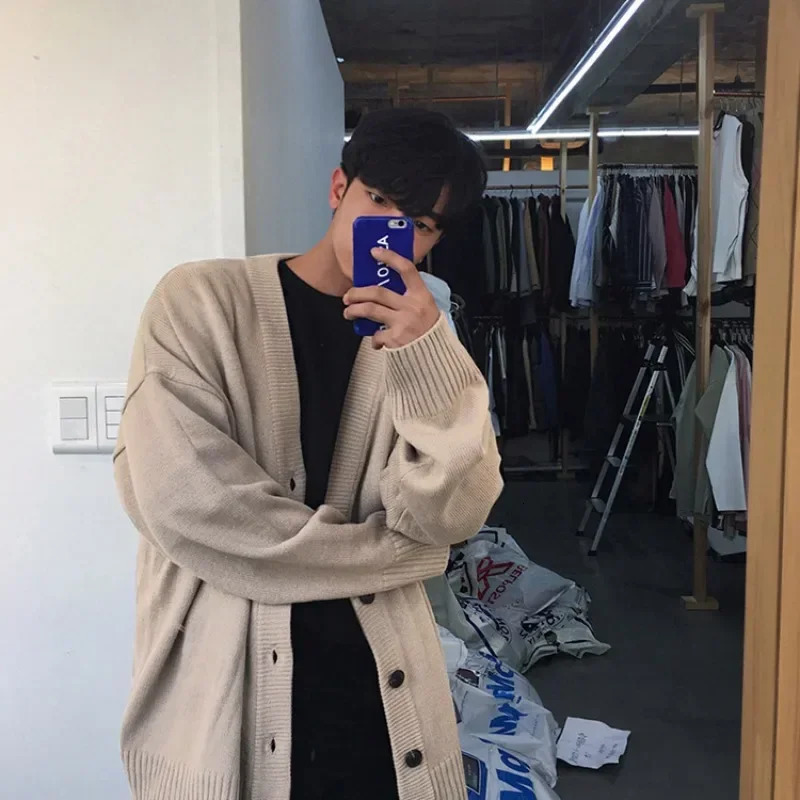 Knitted Sweaters For Men Solid Color White Man Clothes Coat Plain Jacket Cardigan X Korean 2025 Autumn Elegant Comfortable S A 251017