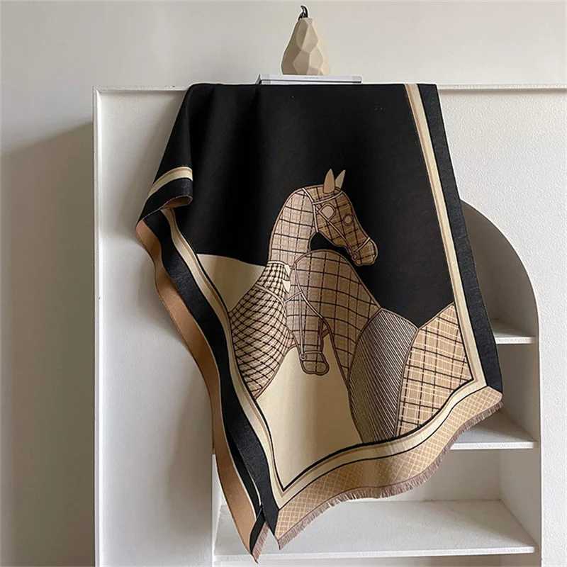 Fashion Horse Print Winter Poncho Shawl Animal Cashmere Scarf Women Wraps Thick Warm Female Blanket Foulard Stole C251017