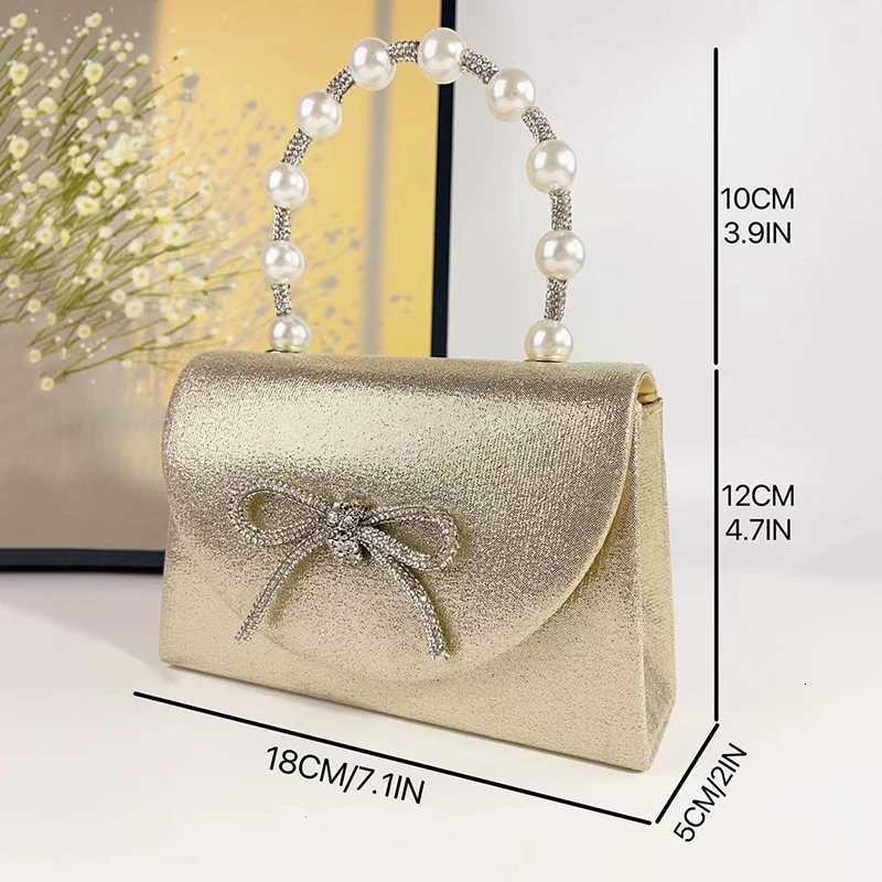 Fashion Womens Pearl Bow Clutch Purse Handbags Daily Commuting Bag Casual Glitter Rhinestone Handbag Solid Business Womens Bag Z251017