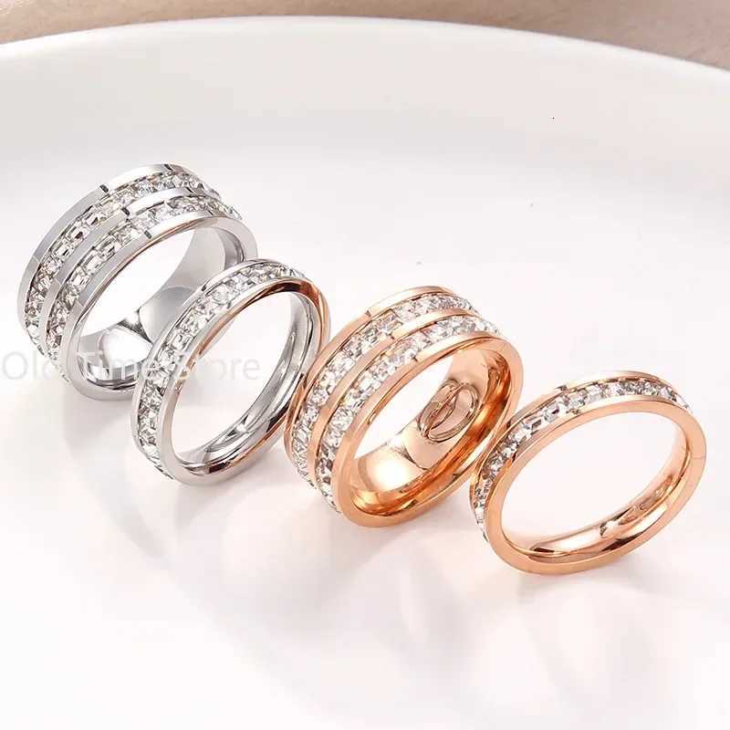 Hot Sale Double Crystal Woman Fashion Ring Rose Gold Color Filled Titanium Steel Rings for Women Female Fine JewelryW251017
