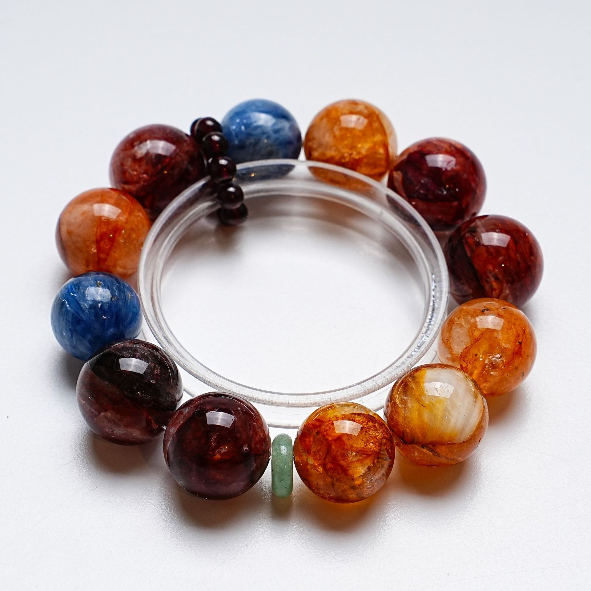 Women's Natural Gemstone Beaded Bracelets with Red & Blue Flowers