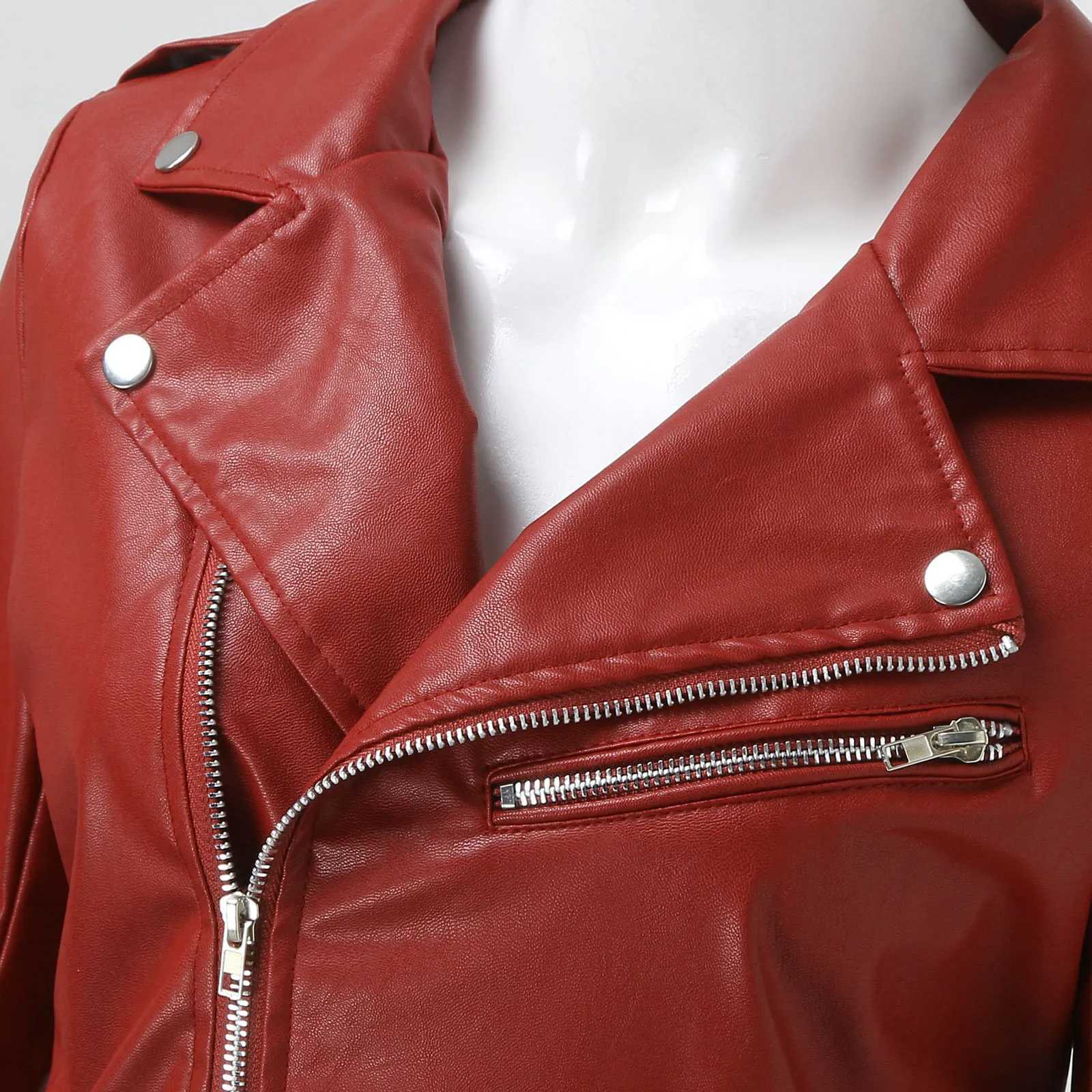 Women Streetwear Faux Leather Jackets Asymmetrical Belted Slim Fit Bomber Jackets Outwear Vintage Lapel Zip Up Motorcycle CoatsT251017