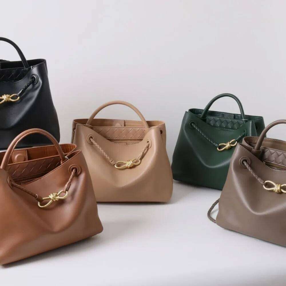 2025 New Full Fashion Metal Rope Buckle Handbag High Quality Cowhide Leather Portable Shoulder Bag Woven Versatile