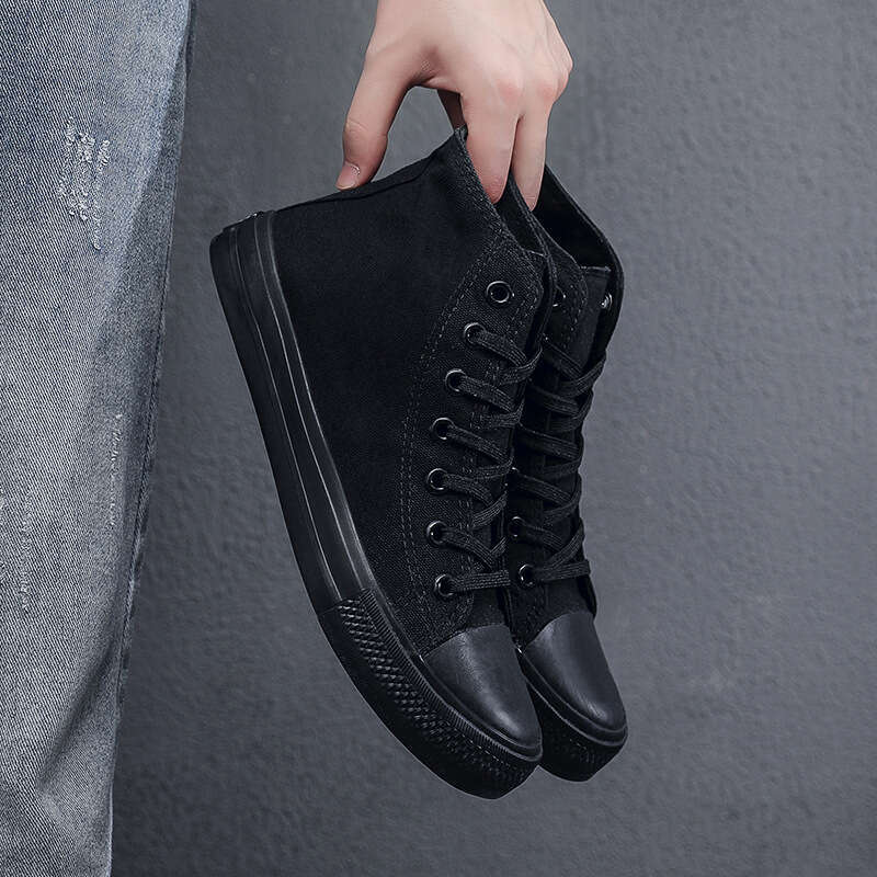 Spring High-Top Canvas Men's All-Black Classic Sneakers Breathable Student Casual Shoes new Korean College Style