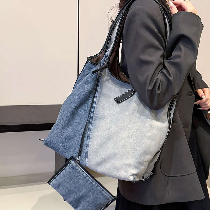 Casual Large Capacity Denim for Women 2025 New Spring Designer Bags Commuter Versatile Shoulder College Student Tote Bag