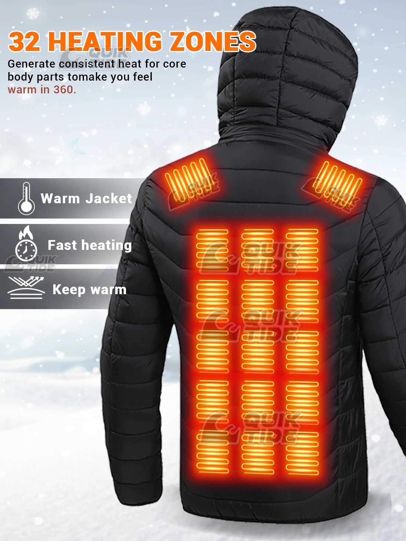 Intelligent Heating Jacket 32 Heating Zones 4 Switches 3Speed Adjustable Suitable for Outdoor Activities Indoor Work Hiking H251017