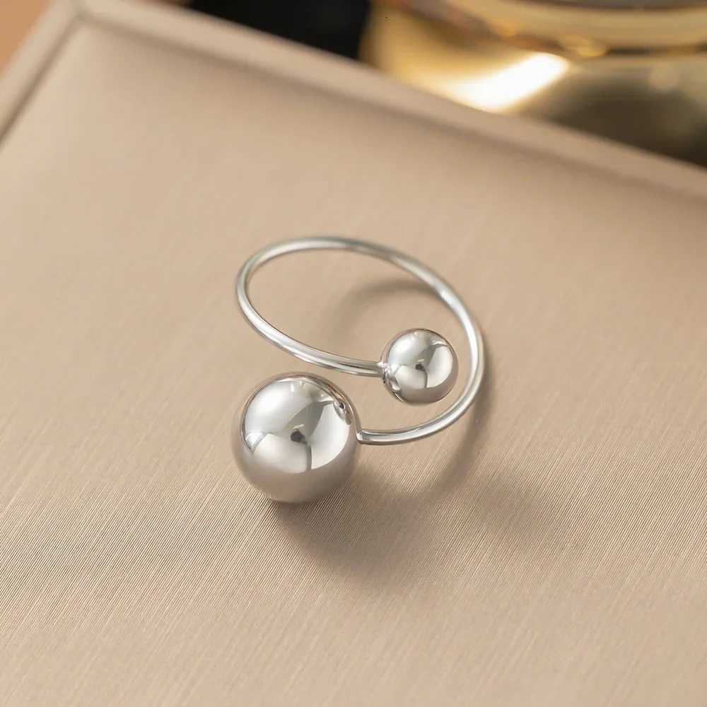 No Fade Stainless Steel Adjustable Open Spheres Anillo Wrap Double Ball Around Ring For Women Asymmetrical Jewelry AccessoryW251017