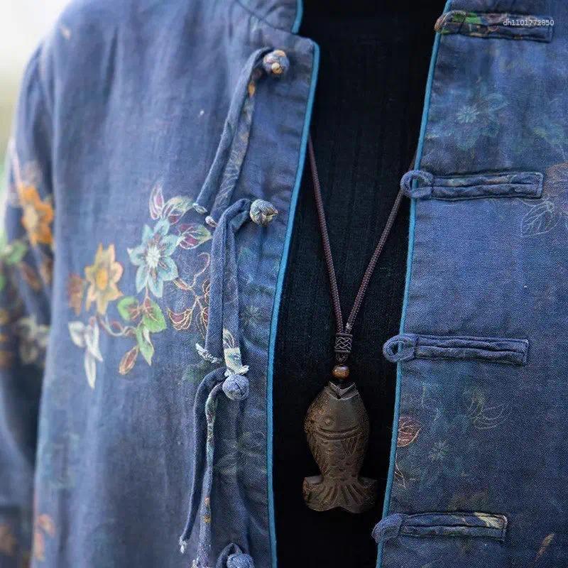 Women's Jackets Chinese Style Temperament Cotton Jacket Printed Design Tassel Button Fashion Retro Short Coat Top Z4281