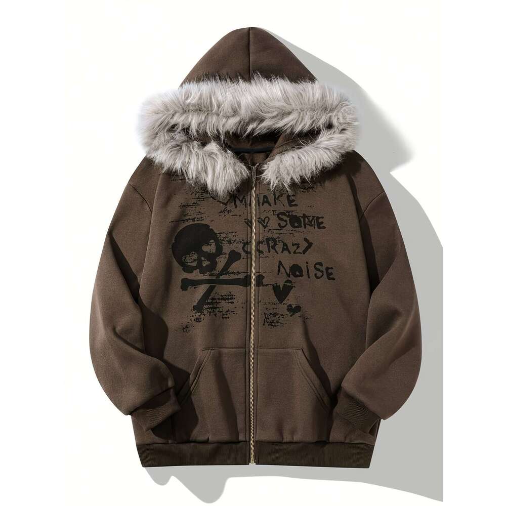 Y2k Style Women's With Faux Fur Trim, Long Sleeve, Loose Fit, Alphabet Print, Knit Fabric, Polyester 95%, Elastane 5%, All-Season Hooded Sweatshi