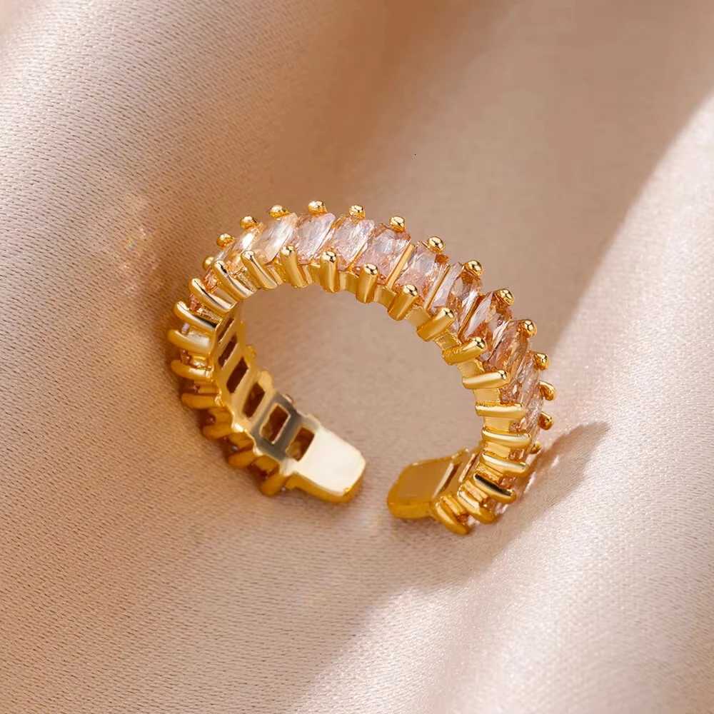 Cubic Zirconia Chains Rings For Women Men Adjustable Gold Color RIng Waterproof 316L Stainless Steel Jewelry Freeshippings ItemsW251017