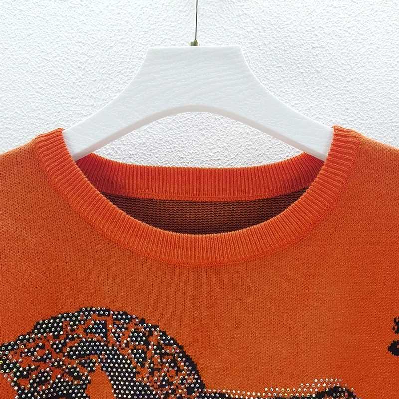 H Horse Rhinestone Pattern Knit Sweater Women Pullover Autumn Winter Top Coat Clothes Luxury Brand Designer 2024 Spring Clothing H251017