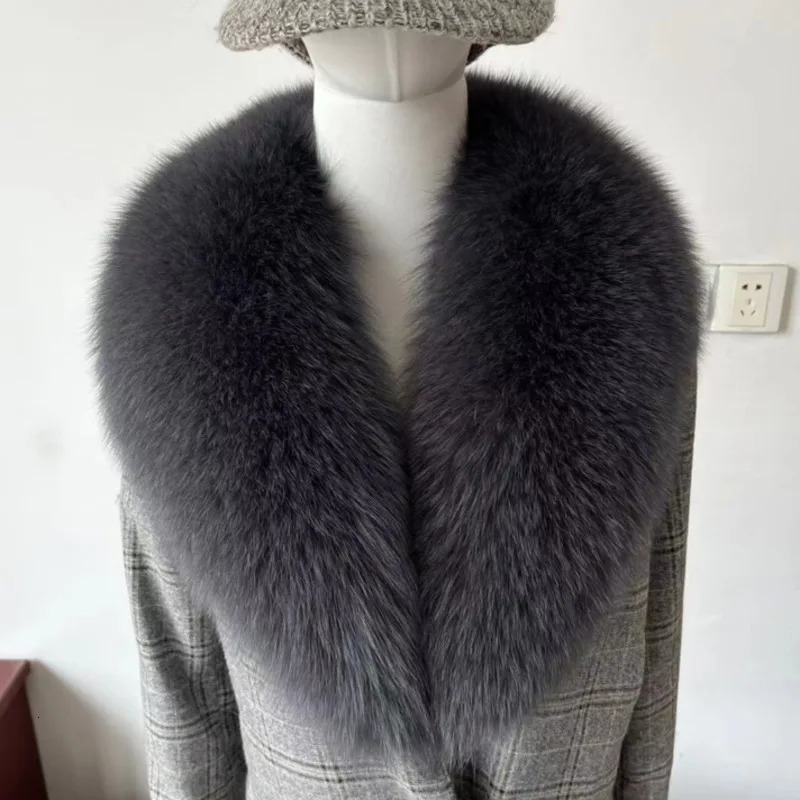 Winter Real Fox Fur Collar Woman Furry Natural Raccoon Fur Scarf Shawls Neck Warmer Wraps For Coat Fur Scarves Large Size 251011 - view 6