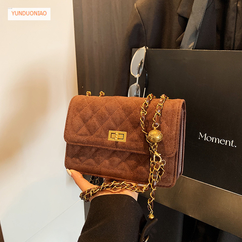 Retro style women's shoulder bag autumn and winter new designer bag luxury handbag small square bag quilted chain bag texture commuting crossbody
