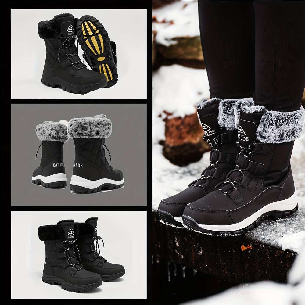With Laces Warmth, Suitable Wear In Winter, Fit Women Plus Size Faux Fur Wide Width Fleece Snow Boots For Women, Cold Weather Gear, Laceup Boots, Clas