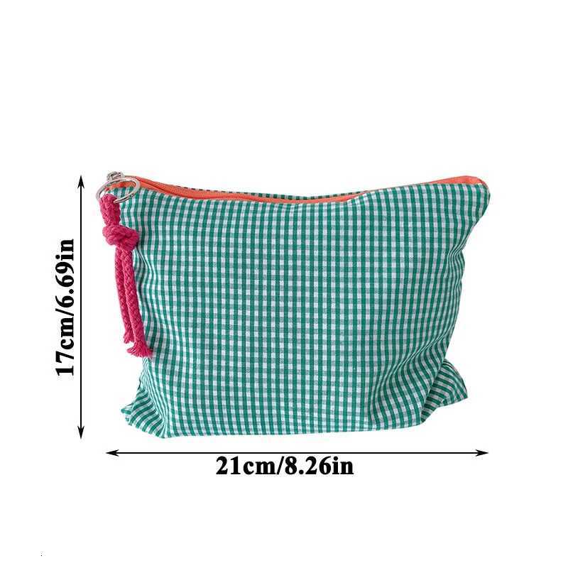 Portable Large Capacity Storage Bag Fashion Women Girls Plaid Makeup Bag Cotton And Linen Cosmetic Bag With Zipper Pouch Simple W251017