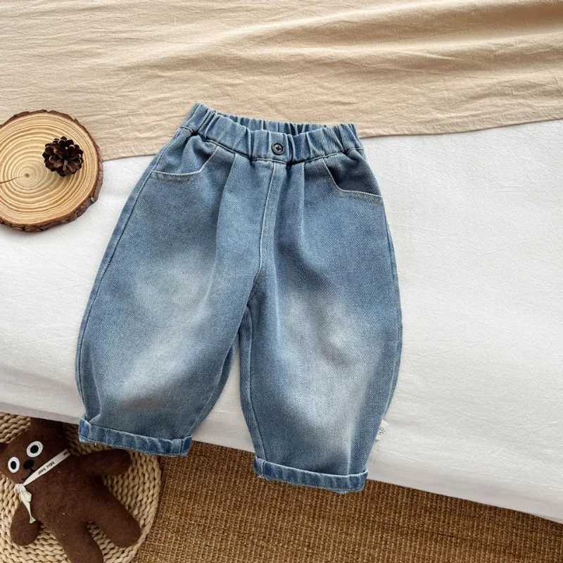 New Boys Streetwear Retro Jeans 2025 Autumn Baby Girls Elastic Waist Loose Jean Pants Childrens Denim TrousersT251017