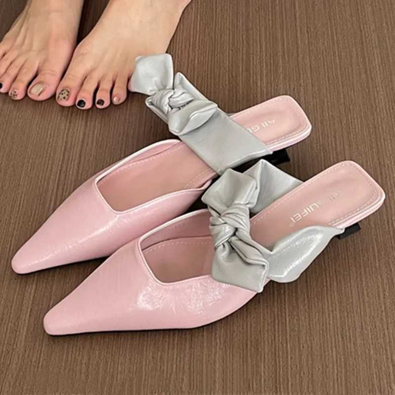 Sweet Butterflyknot Lowheeled Slippers Women Elegant Pointed Toe Slingback Slide Sandals Comfort Concise Designer Office Shoes Z251015