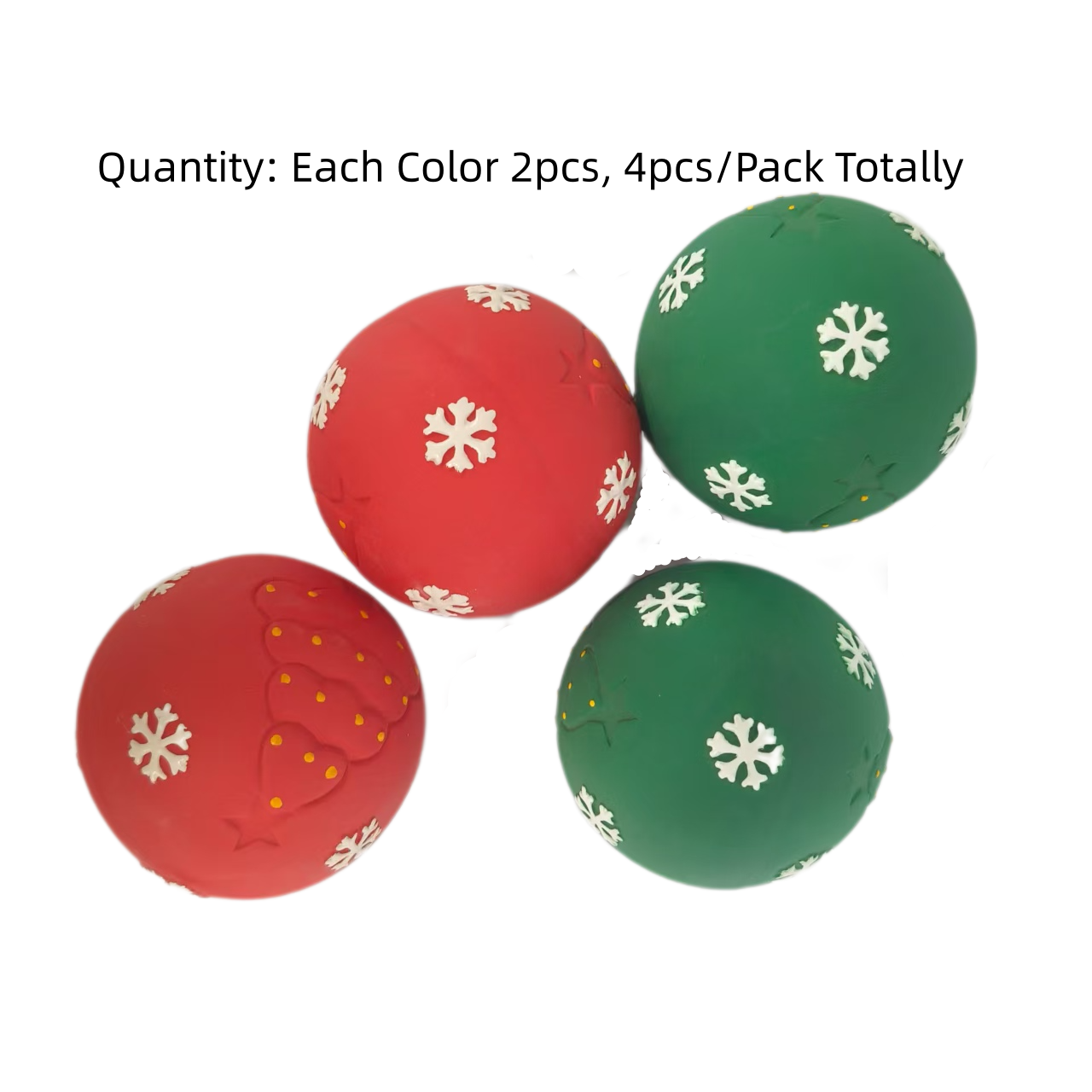 Latex Christmas Balls Dog Toy Soft Natural Rubber Squeaky Chewy Sound Interactive Bouncy Balls Canine Pet Toys with Bright Colors for Small Dogs 4pcs/